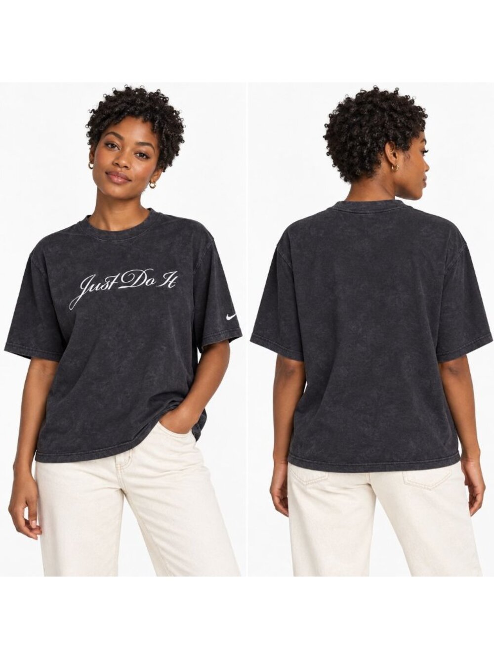 Nike Sportswear Women's Boxy Wash T-Shirt Black Size S Just Do It